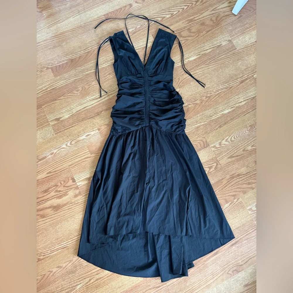Veronica Beard Drop Waist Ruched High-Low Midi Dress | Black | Size 2 - Picture 4 of 12